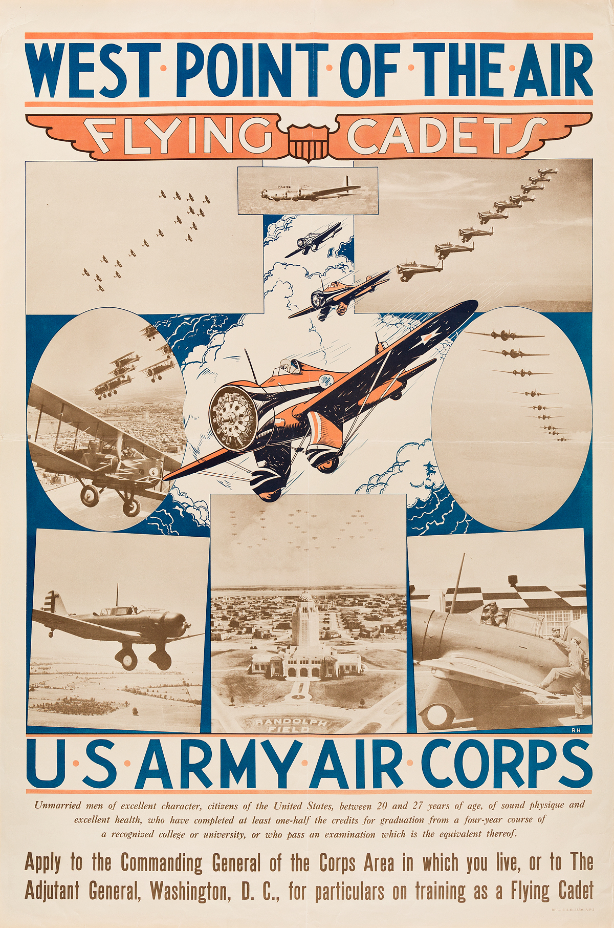 R.H. (DATES UNKNOWN). WEST POINT OF THE AIR / FLYING CADETS. 1940. 38x25 inches, 96x63 cm.